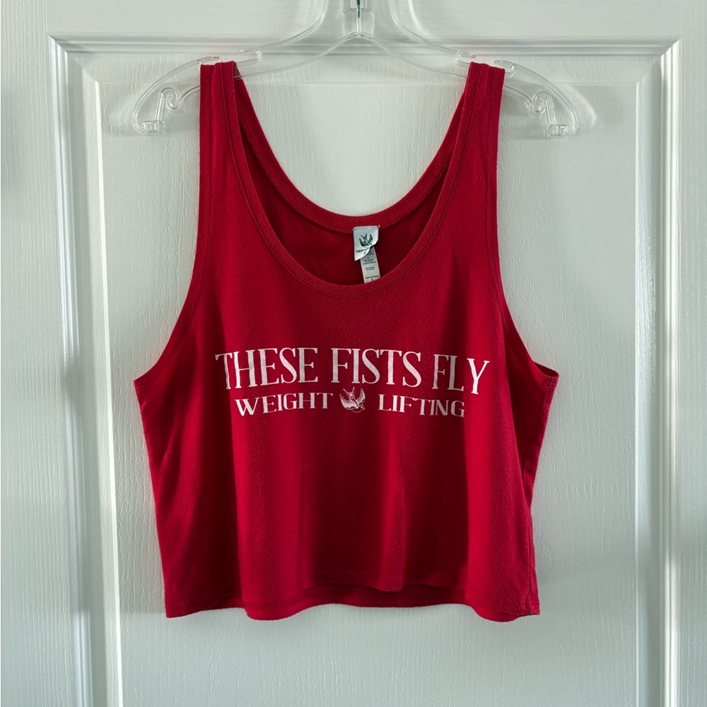 These Fists Fly Red Crop Tank Top - Women's Weightlifting Graphic Tee